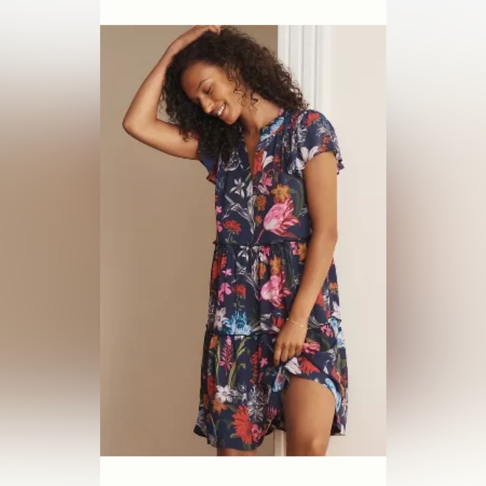 Anthropologie Ruffle sleeve floral dress S NWT